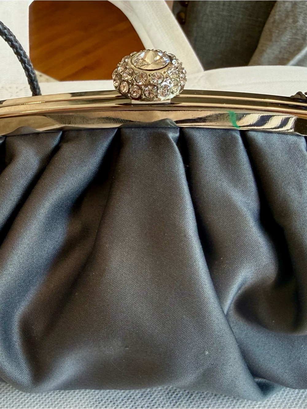 Grey Satin Evening Clutch with Crystal Detail